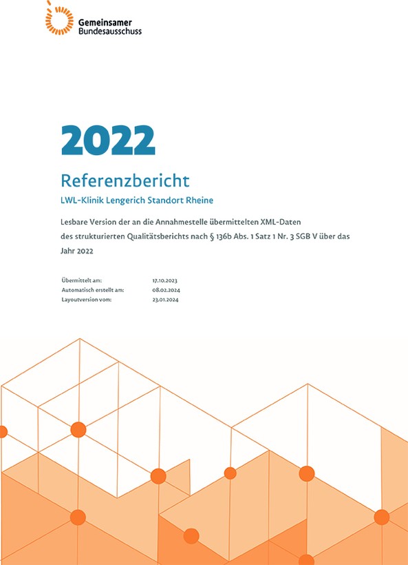Titelblatt "Strukturierter Qualitätsbericht 2022" der LWL-Klinik Lengerich, Standort Rheine