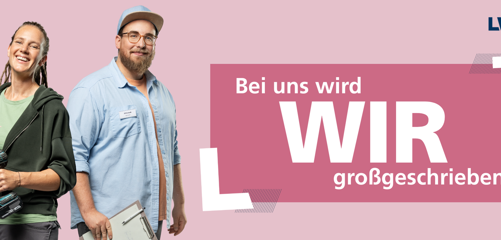 Frau und Mann mit dem Text "Bei uns wird WIR großgeschrieben.