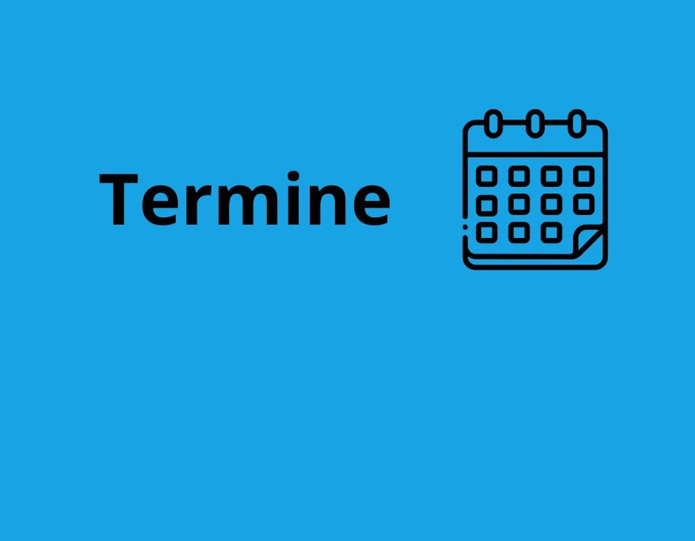 Blauer Hintergrund mit dem Wort Termine und einem Kalendersymbol
