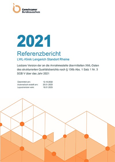 Titelblatt "Strukturierter Qualitätsbericht 2021" der LWL-Klinik Lengerich, Standort Rheine