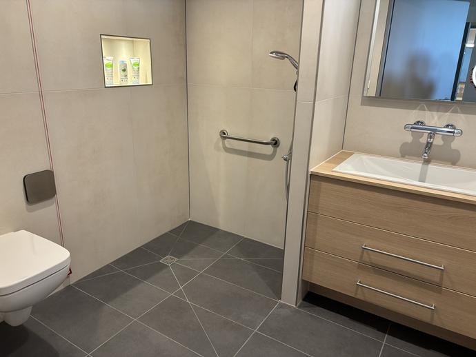modernes Badezimmer mit Dusche und Waschtisch