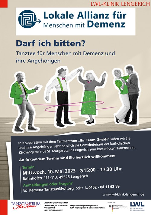 Ein Plakat der Lokalen Allianz für Menswchen mit Demenz mit den Terminen der Tanzteeveranstaltungen im Jahr 2023