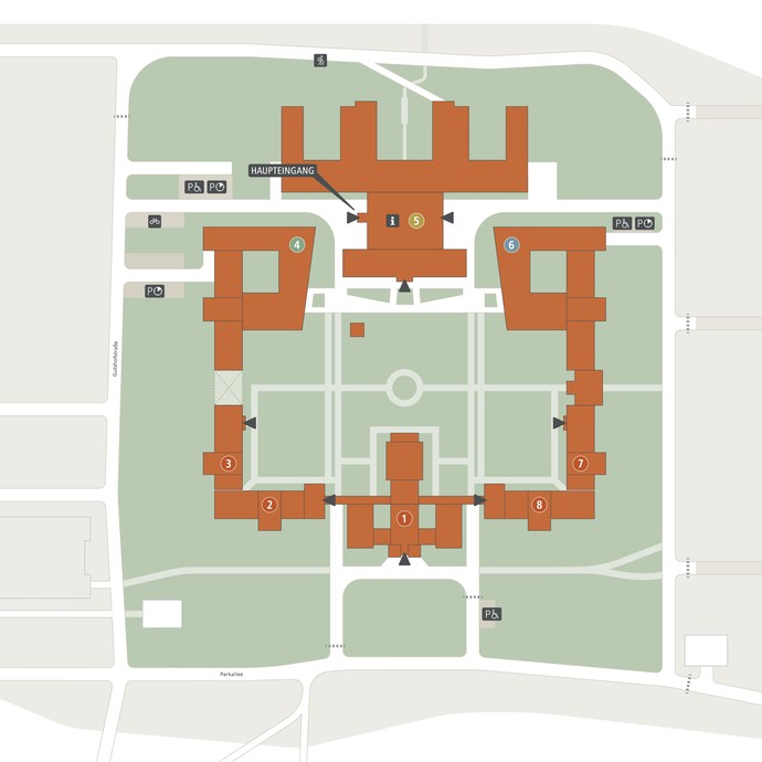 Lageplan der Hauptgebäude der LWL-Klinik Lengerich